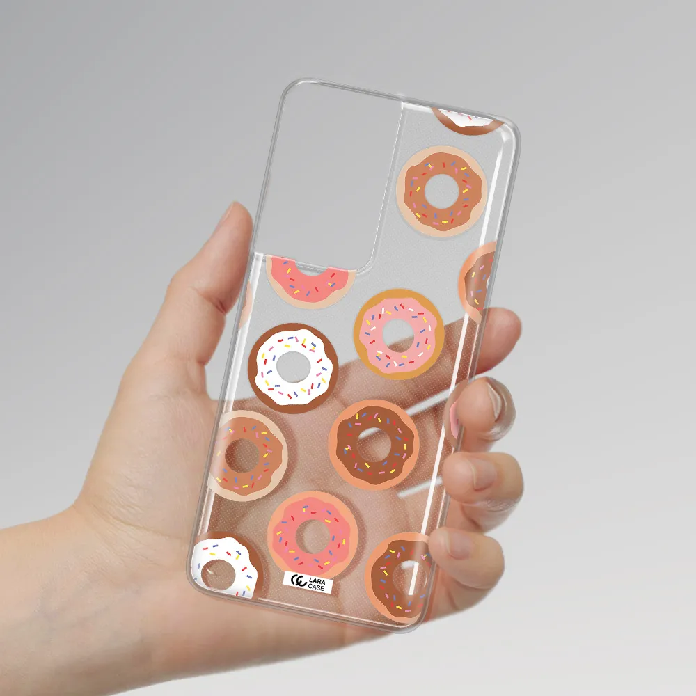 a pattern of donuts with sprinkles Samsung S21 Ultra Clear TPU Case