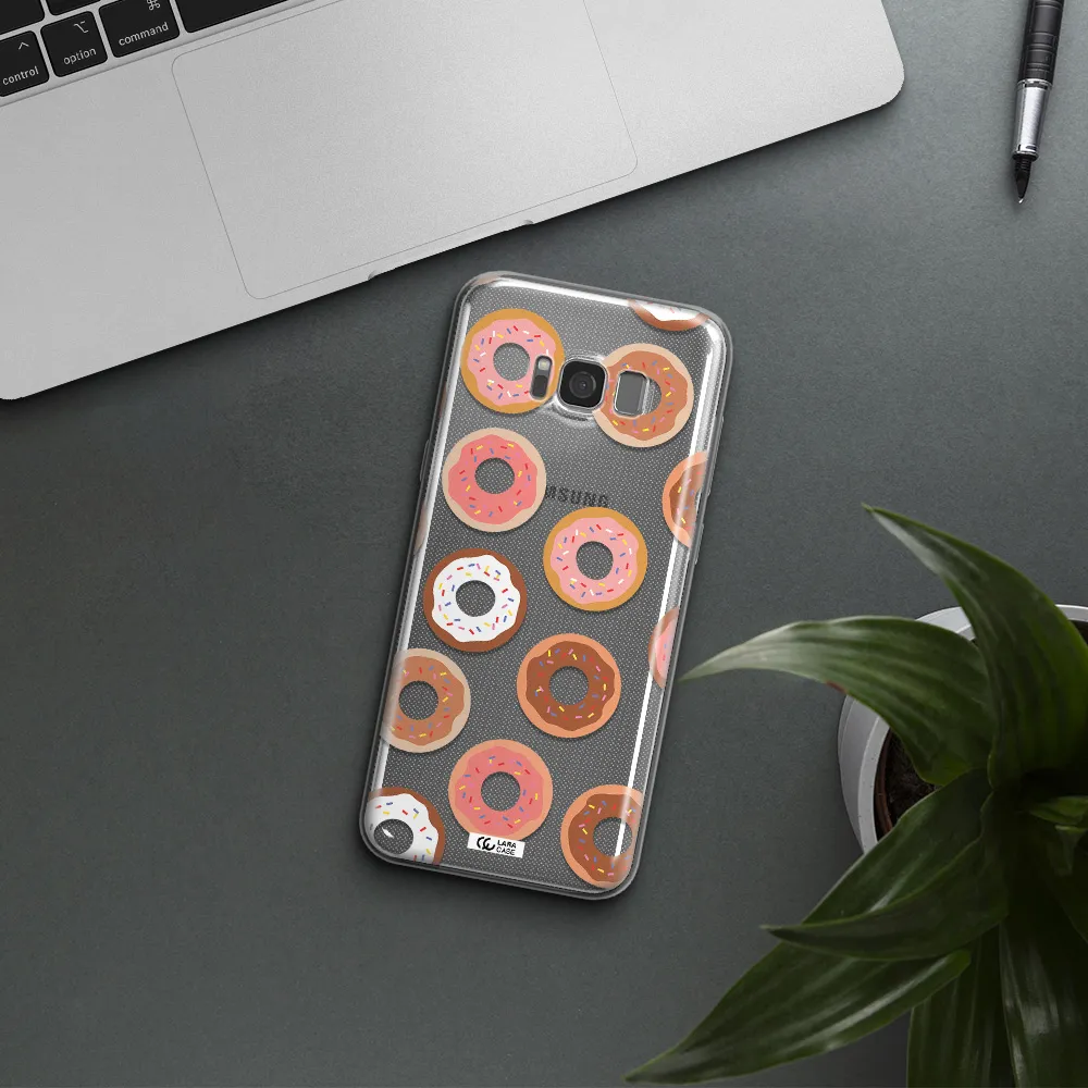 a pattern of donuts with sprinkles Samsung S8 Plus Clear TPU Case