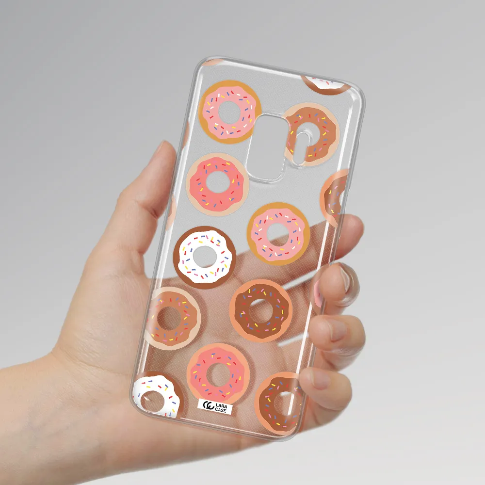 a pattern of donuts with sprinkles Samsung S9 Clear TPU Case
