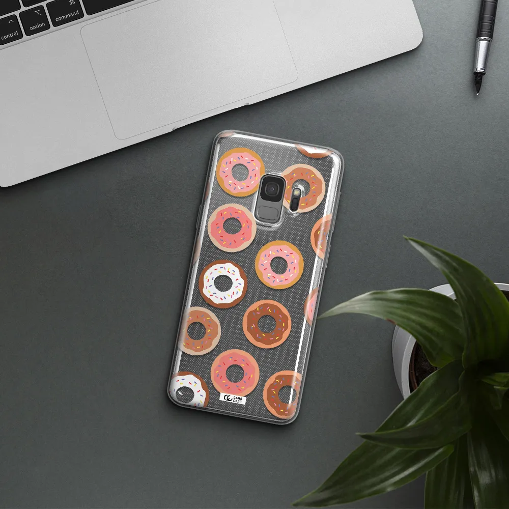 a pattern of donuts with sprinkles Samsung S9 Clear TPU Case