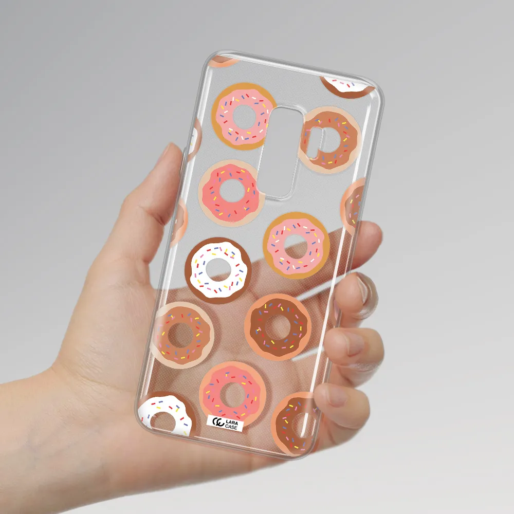 a pattern of donuts with sprinkles Samsung S9 Plus Clear TPU Case