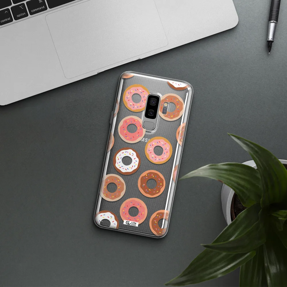 a pattern of donuts with sprinkles Samsung S9 Plus Clear TPU Case
