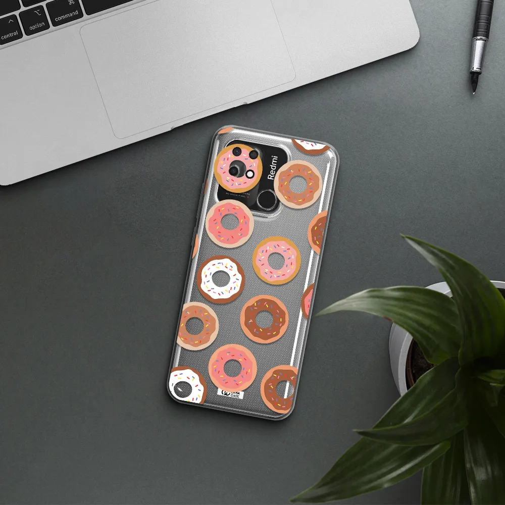 a pattern of donuts with sprinkles Xiaomi Redmi 10C Clear TPU Case