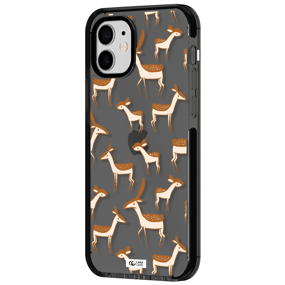 a pattern of deer and fawns Apple iPhone 11 impact Smoke Black Case