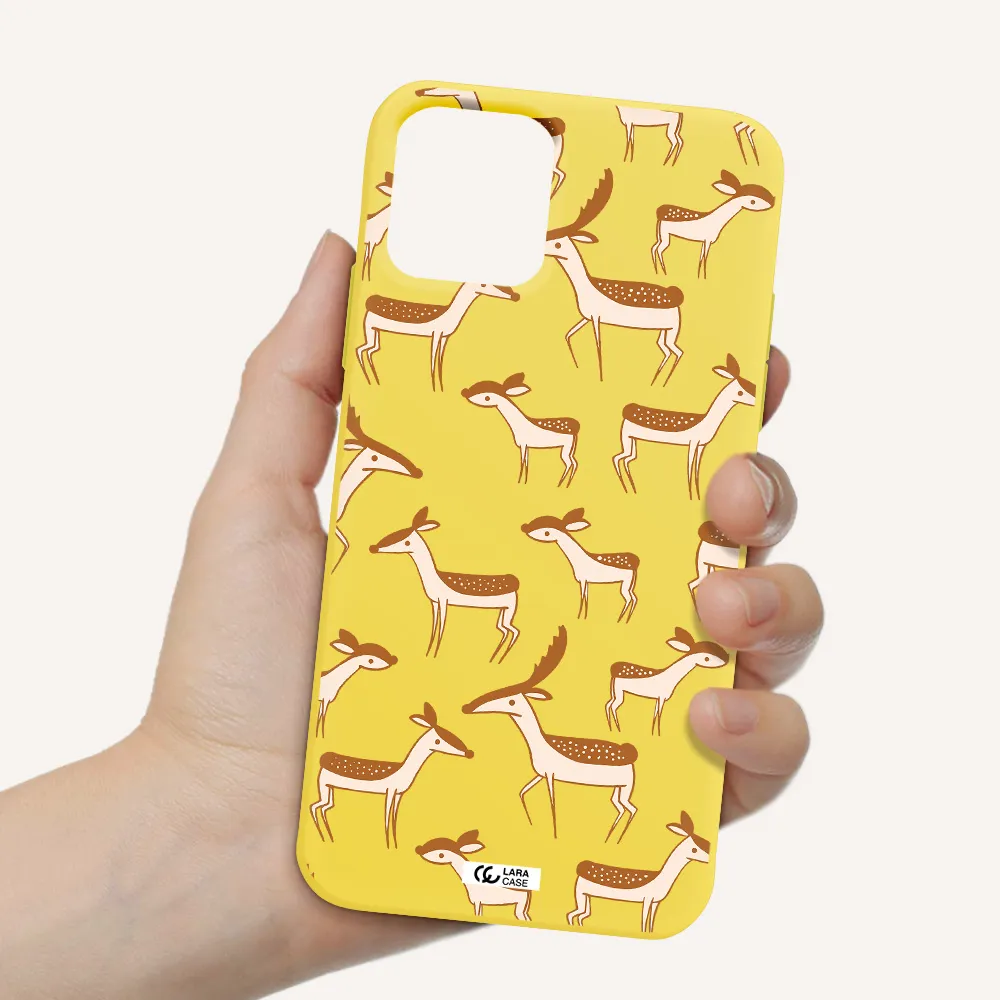 a pattern of deer and fawns Apple iPhone 11 pro max Silicone canary yellow Case