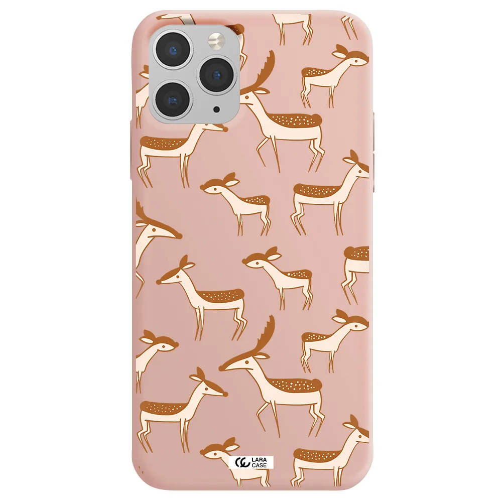 a pattern of deer and fawns Apple iPhone 11 pro max Silicone pastel pink Case