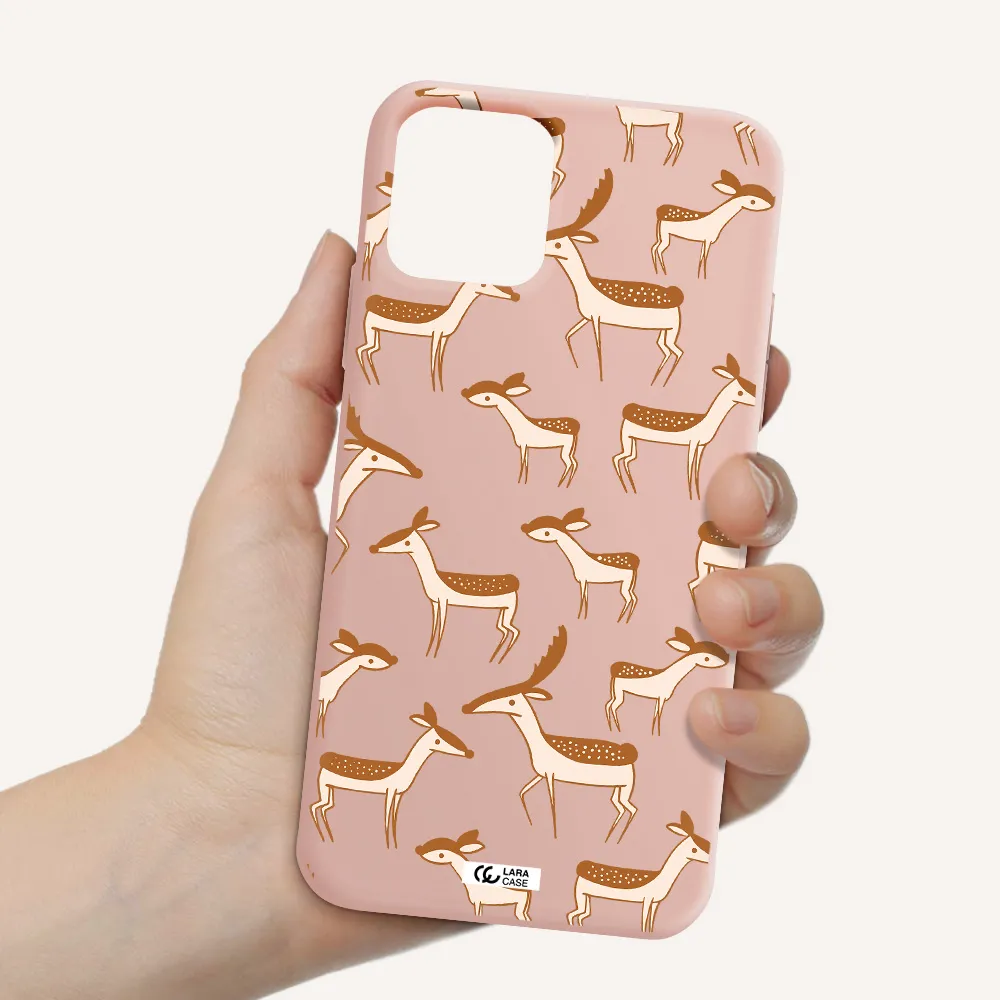 a pattern of deer and fawns Apple iPhone 11 pro max Silicone pastel pink Case