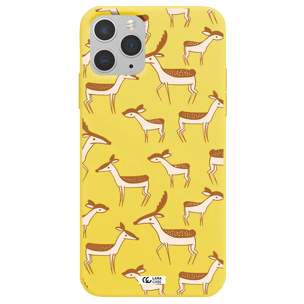 a pattern of deer and fawns Apple iPhone 11 pro Silicone canary yellow Case