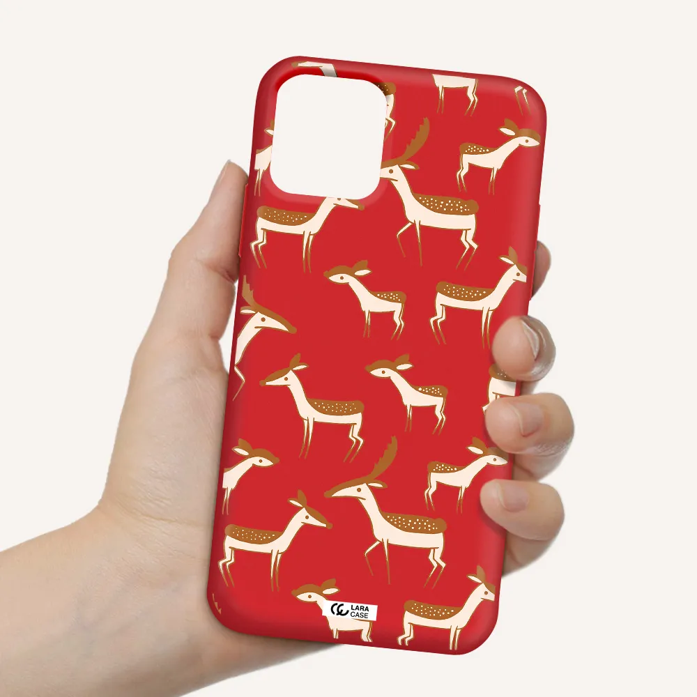 a pattern of deer and fawns Apple iPhone 11 pro Silicone Imperial Red Case