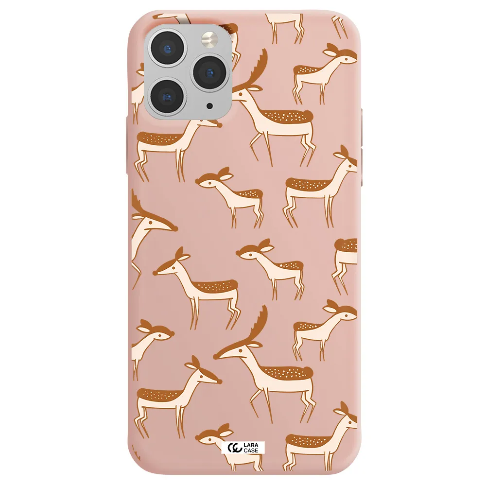 a pattern of deer and fawns Apple iPhone 11 pro Silicone pastel pink Case