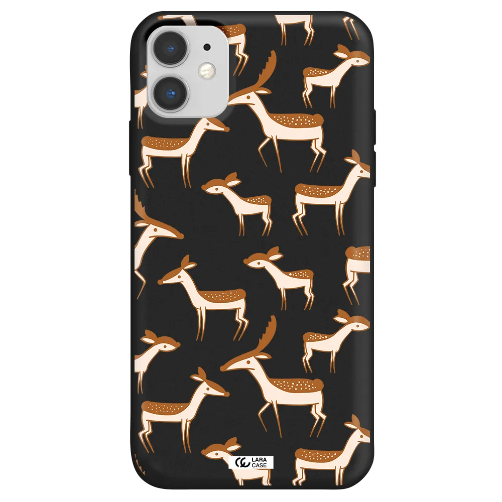a pattern of deer and fawns Apple iPhone 11 Silicone black Case