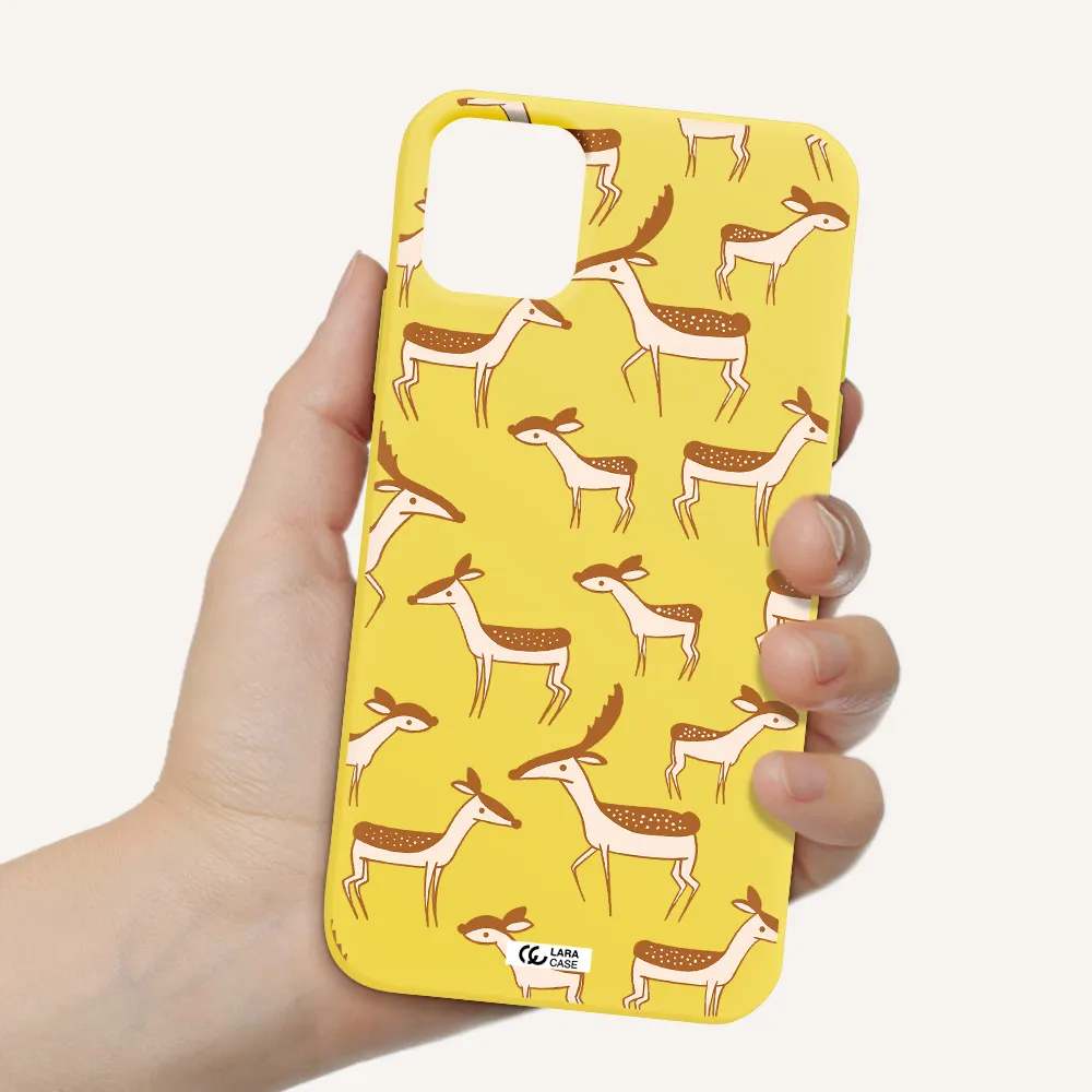 a pattern of deer and fawns Apple iPhone 11 Silicone canary yellow Case