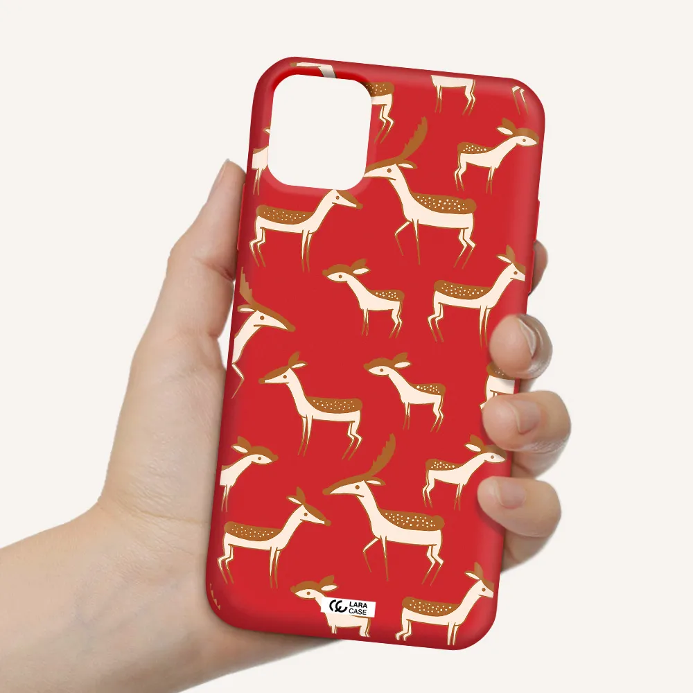 a pattern of deer and fawns Apple iPhone 11 Silicone Imperial Red Case