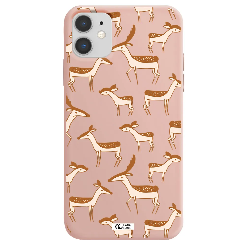 a pattern of deer and fawns Apple iPhone 11 Silicone pastel pink Case