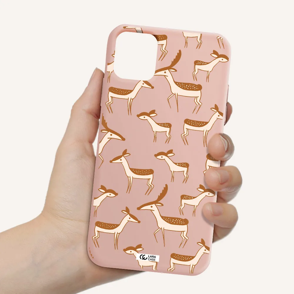 a pattern of deer and fawns Apple iPhone 11 Silicone pastel pink Case