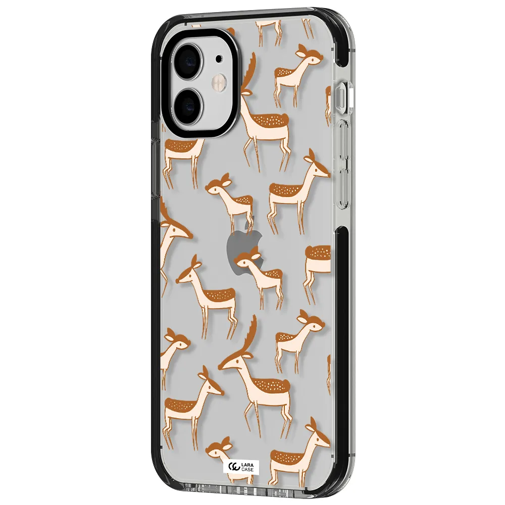 a pattern of deer and fawns Apple iPhone 12 impact black border Case