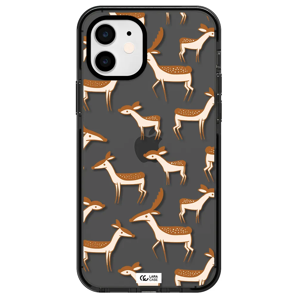 a pattern of deer and fawns Apple iPhone 12 impact Smoke Black Case