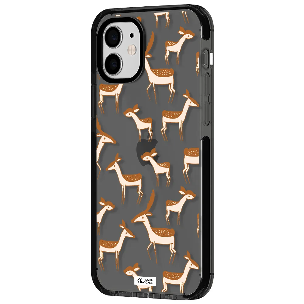 a pattern of deer and fawns Apple iPhone 12 impact Smoke Black Case
