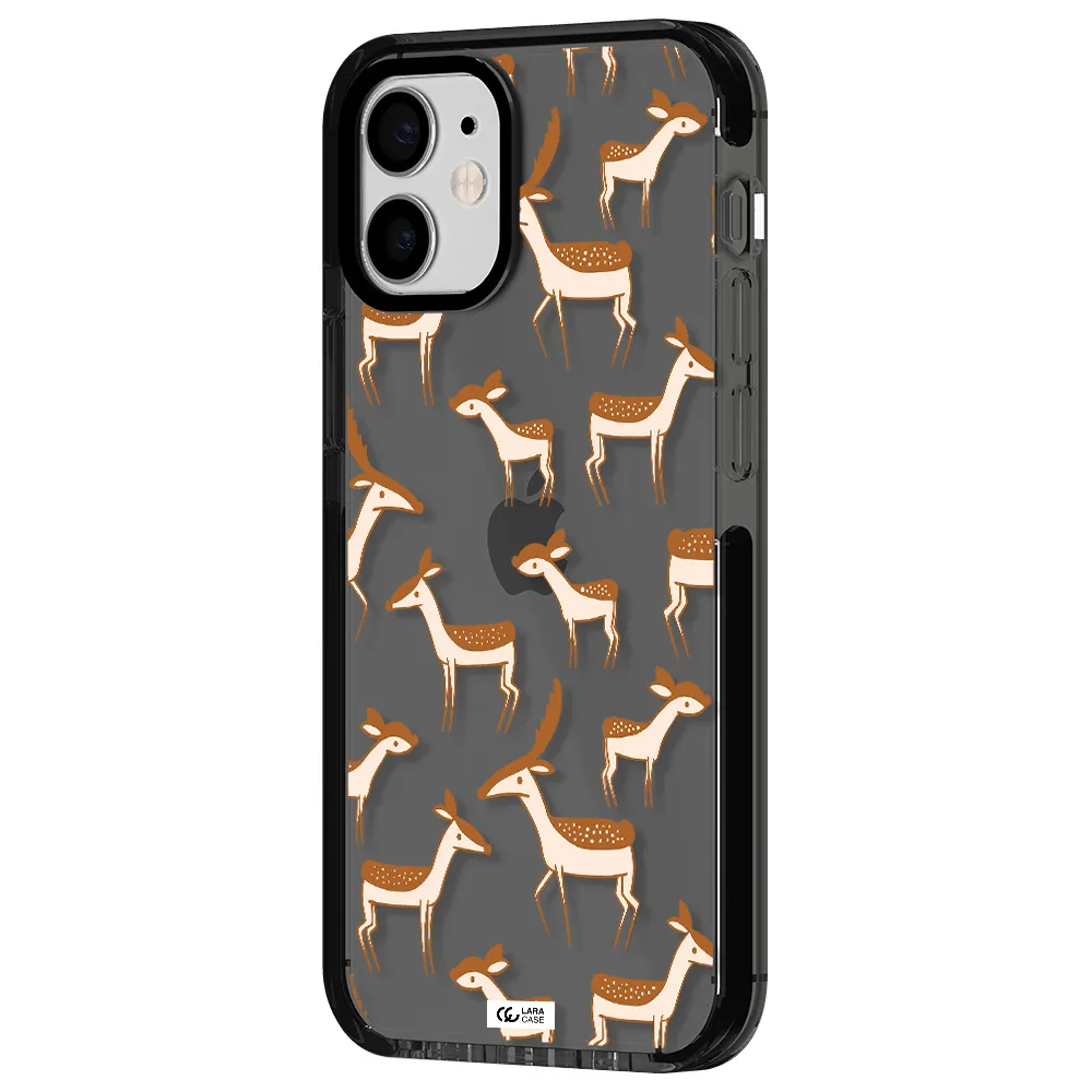 a pattern of deer and fawns Apple iPhone 12 mini impact Smoke Black Case
