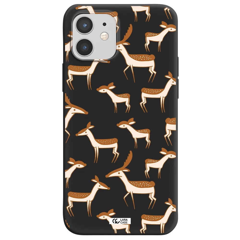 a pattern of deer and fawns Apple iPhone 12 mini Silicone black Case