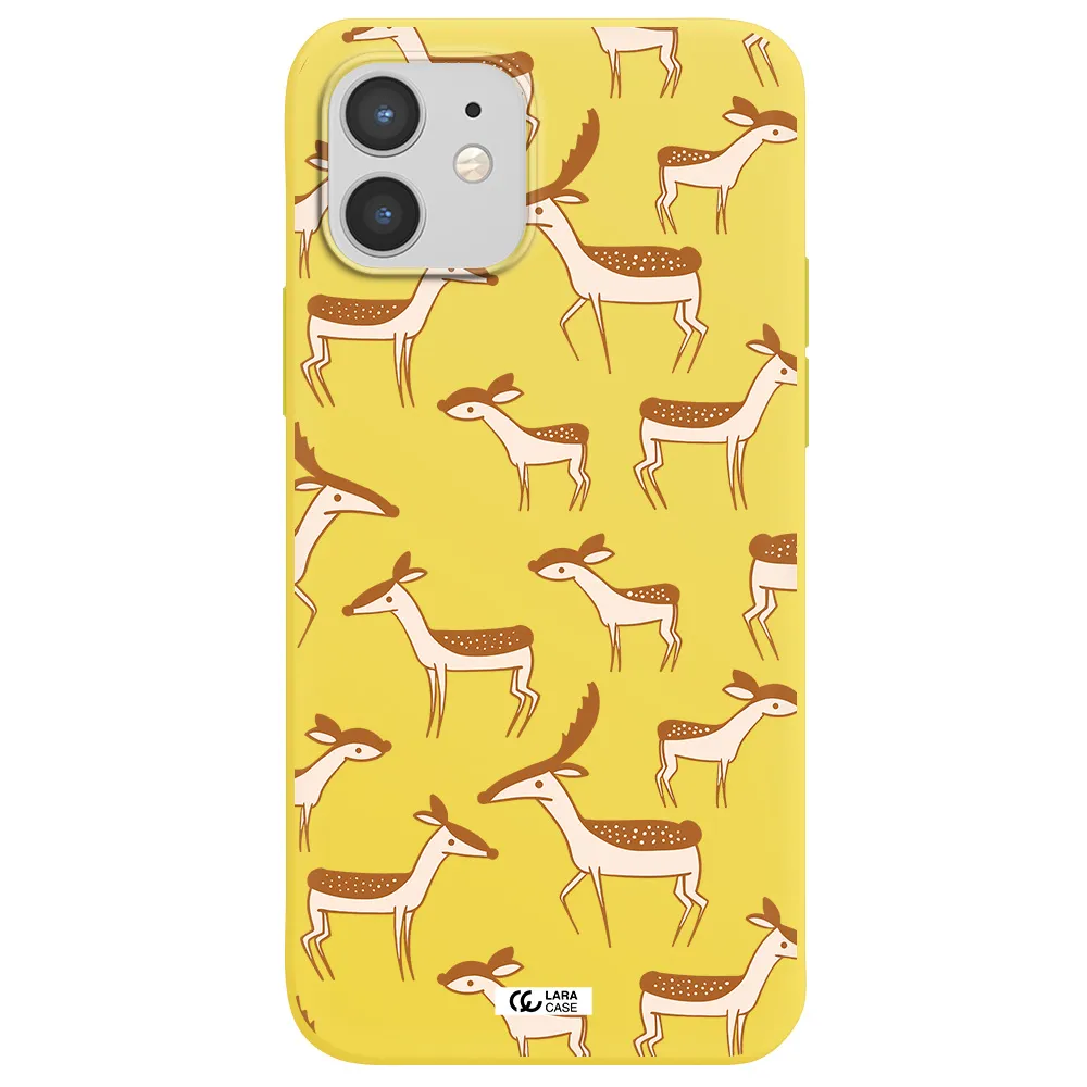 a pattern of deer and fawns Apple iPhone 12 mini Silicone canary yellow Case