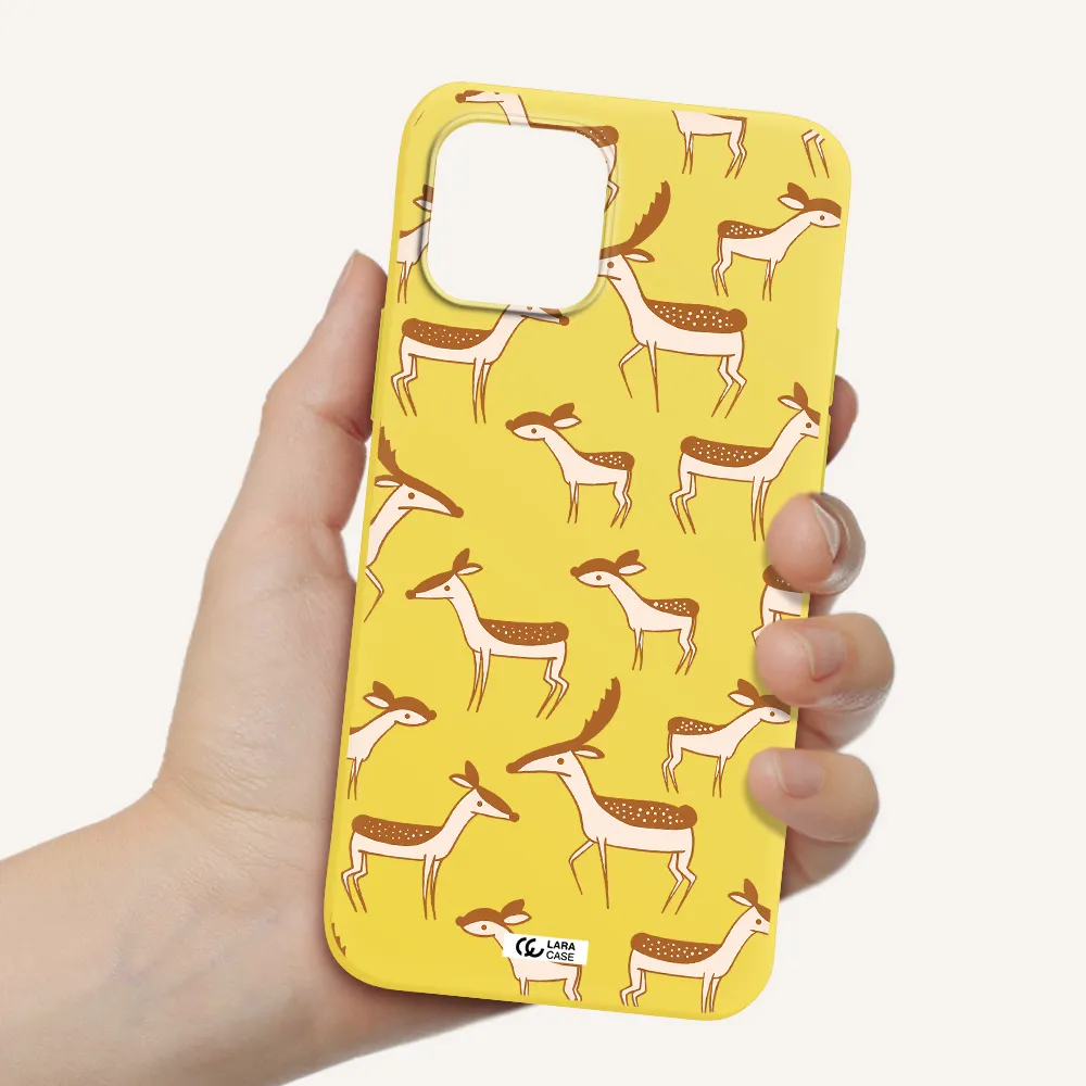 a pattern of deer and fawns Apple iPhone 12 mini Silicone canary yellow Case