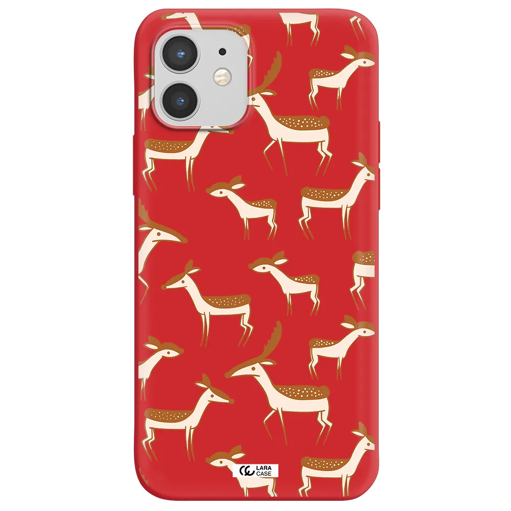 a pattern of deer and fawns Apple iPhone 12 mini Silicone Imperial Red Case