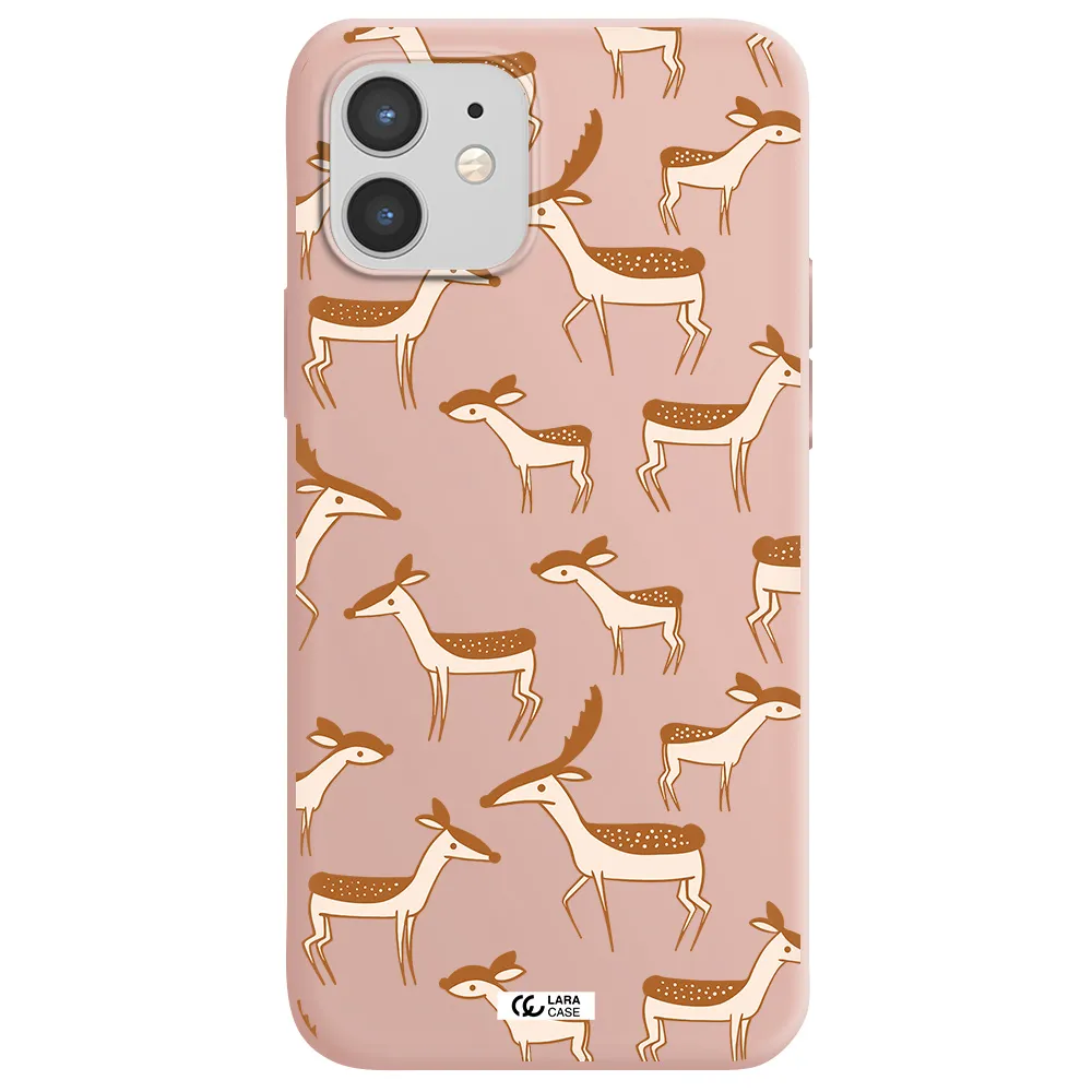 a pattern of deer and fawns Apple iPhone 12 mini Silicone pastel pink Case