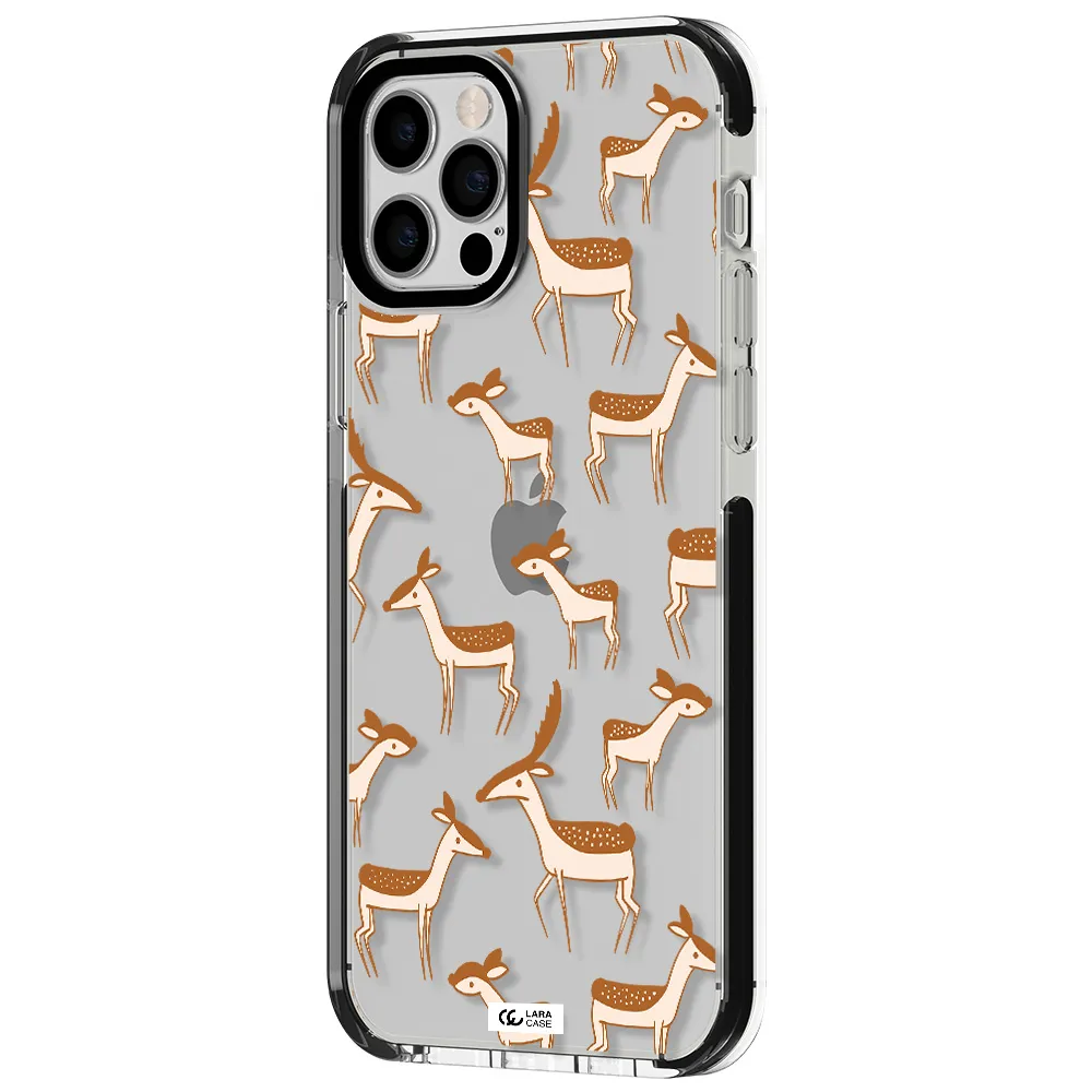 a pattern of deer and fawns Apple iPhone 12 pro impact black border Case