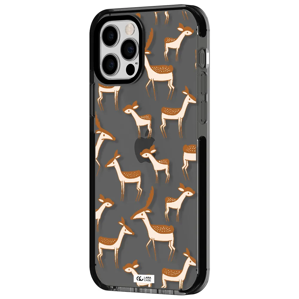 a pattern of deer and fawns Apple iPhone 12 pro impact Smoke Black Case