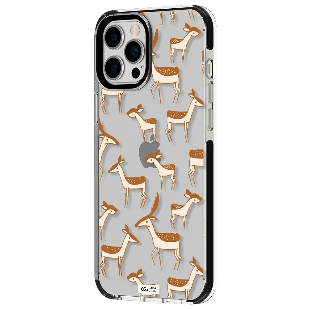 a pattern of deer and fawns Apple iPhone 12 pro max impact black border Case