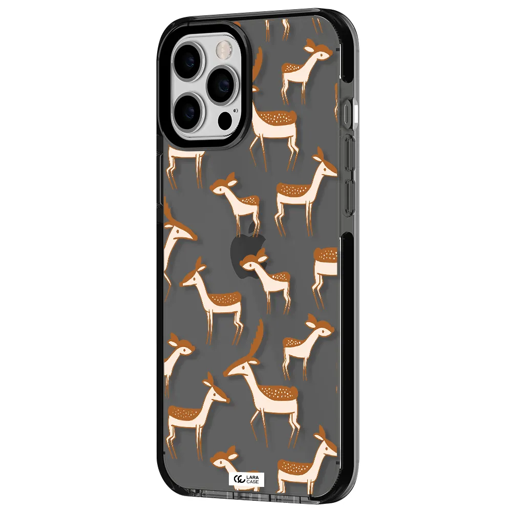 a pattern of deer and fawns Apple iPhone 12 pro max impact Smoke Black Case