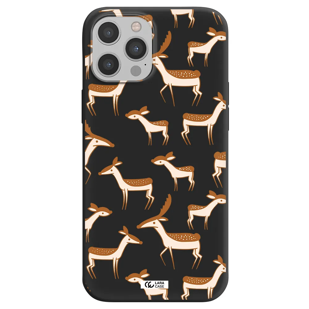 a pattern of deer and fawns Apple iPhone 12 pro max Silicone black Case