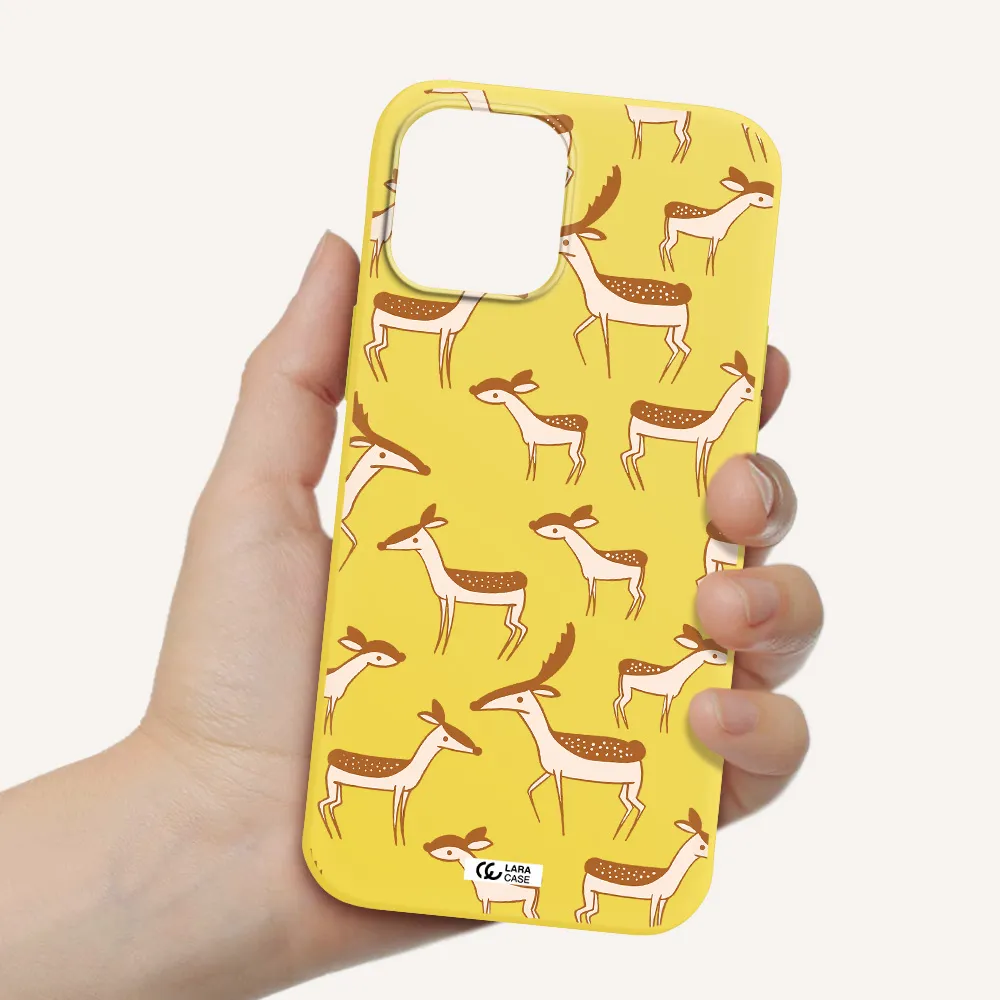 a pattern of deer and fawns Apple iPhone 12 pro max Silicone canary yellow Case
