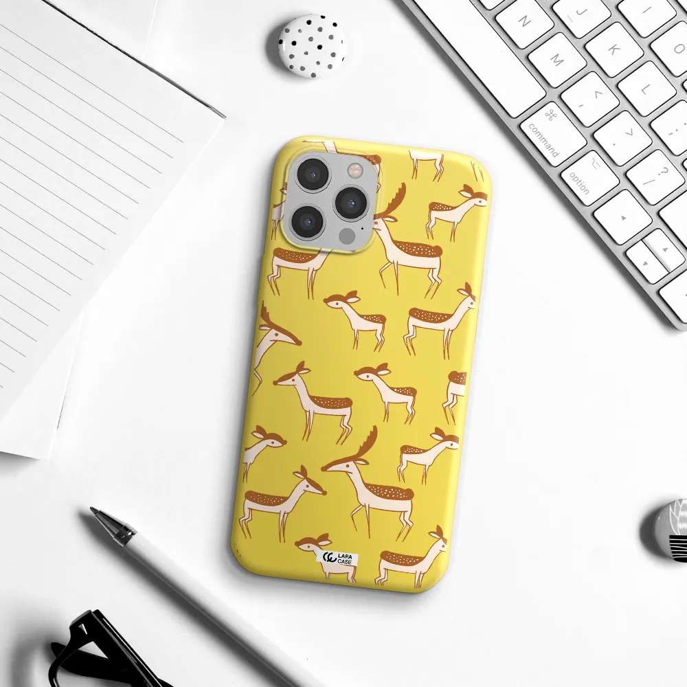 a pattern of deer and fawns Apple iPhone 12 pro max Silicone canary yellow Case