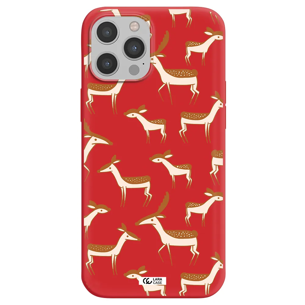 a pattern of deer and fawns Apple iPhone 12 pro max Silicone Imperial Red Case