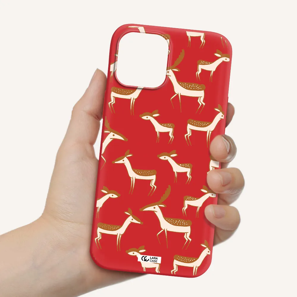 a pattern of deer and fawns Apple iPhone 12 pro max Silicone Imperial Red Case