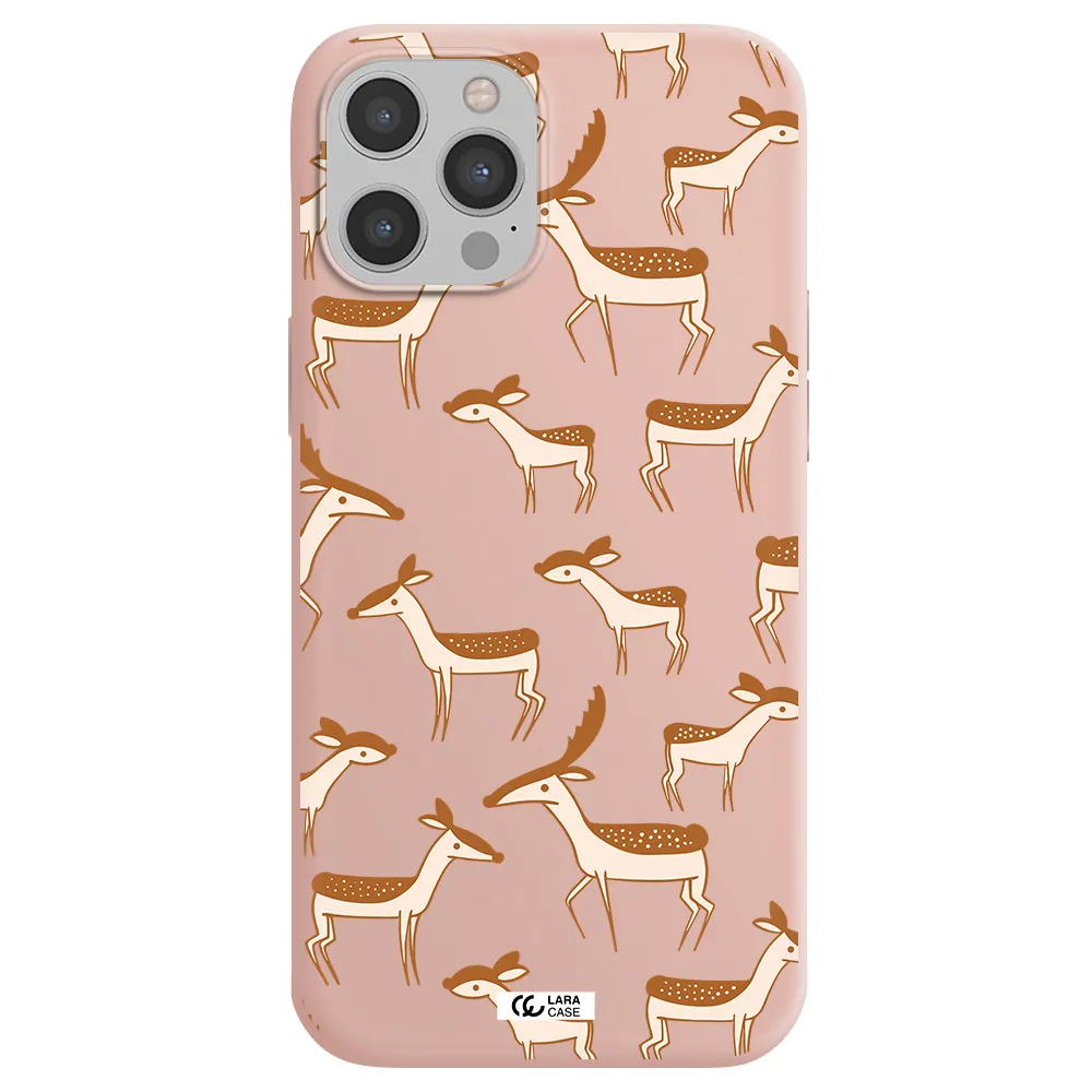 a pattern of deer and fawns Apple iPhone 12 pro max Silicone pastel pink Case