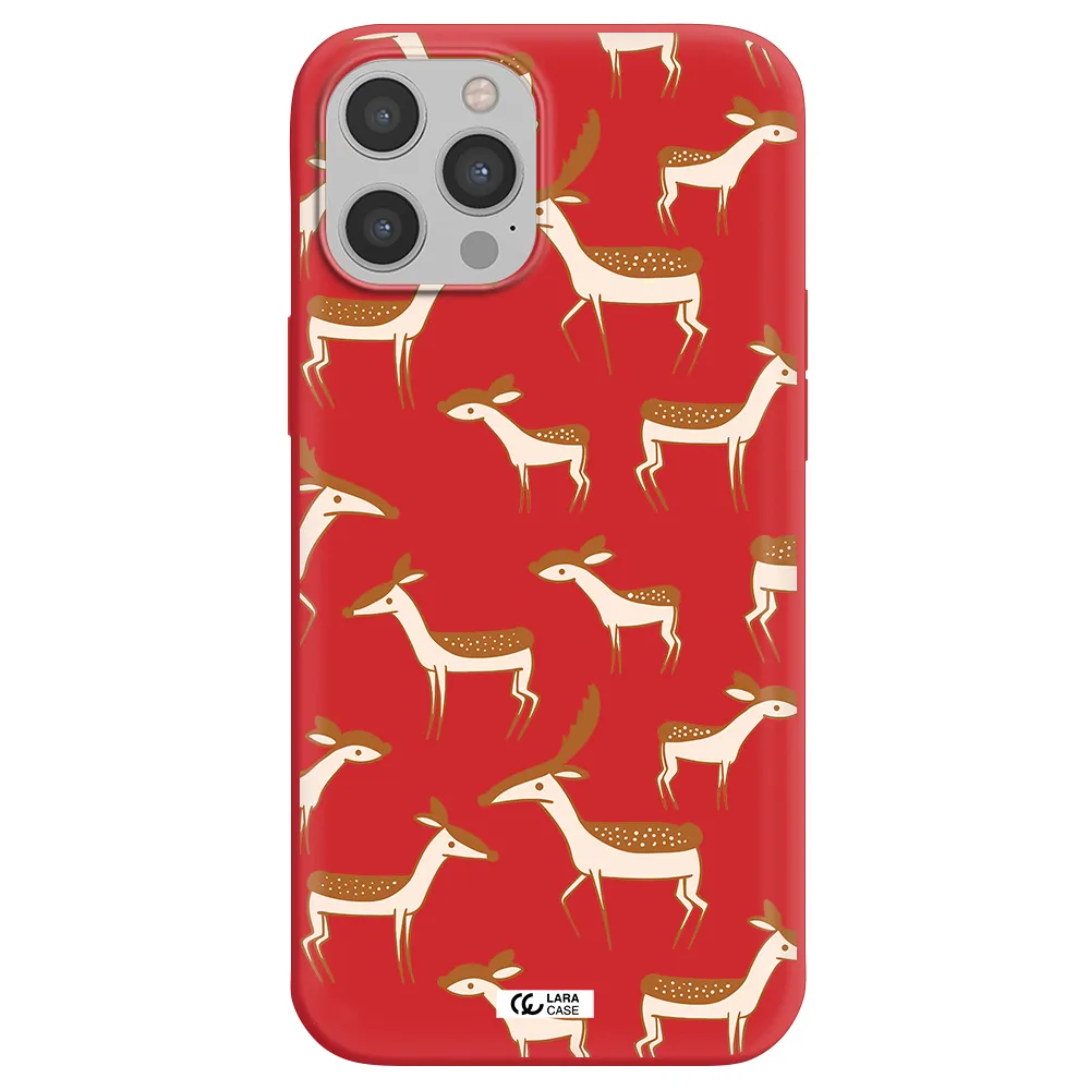 a pattern of deer and fawns Apple iPhone 12 pro Silicone Imperial Red Case