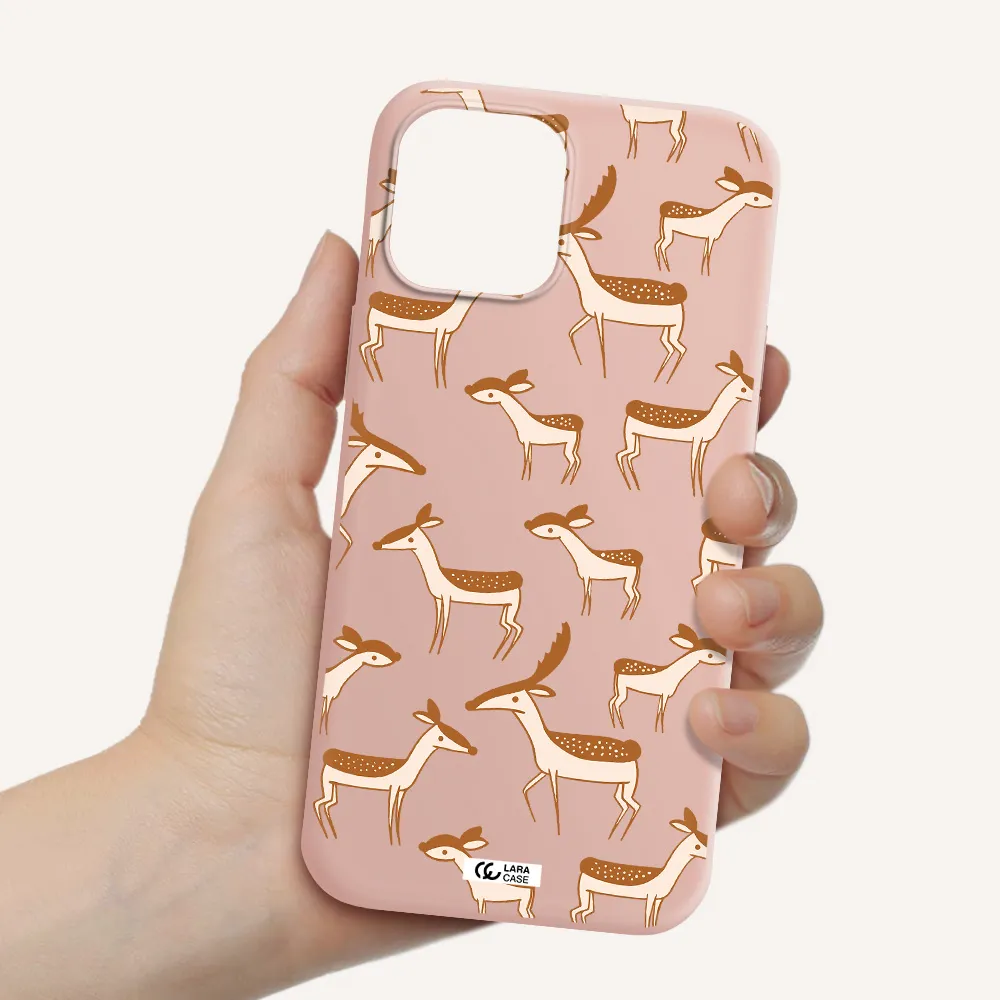a pattern of deer and fawns Apple iPhone 12 pro Silicone pastel pink Case