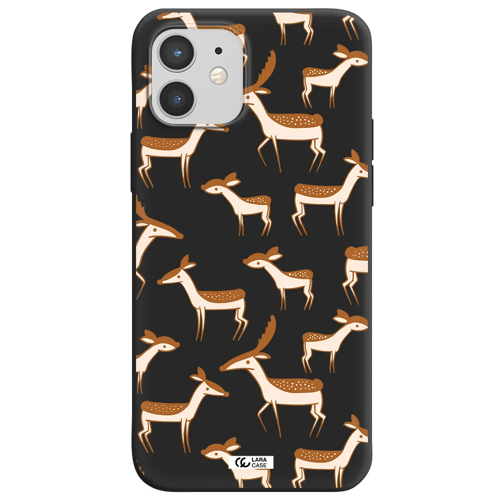 a pattern of deer and fawns Apple iPhone 12 Silicone black Case