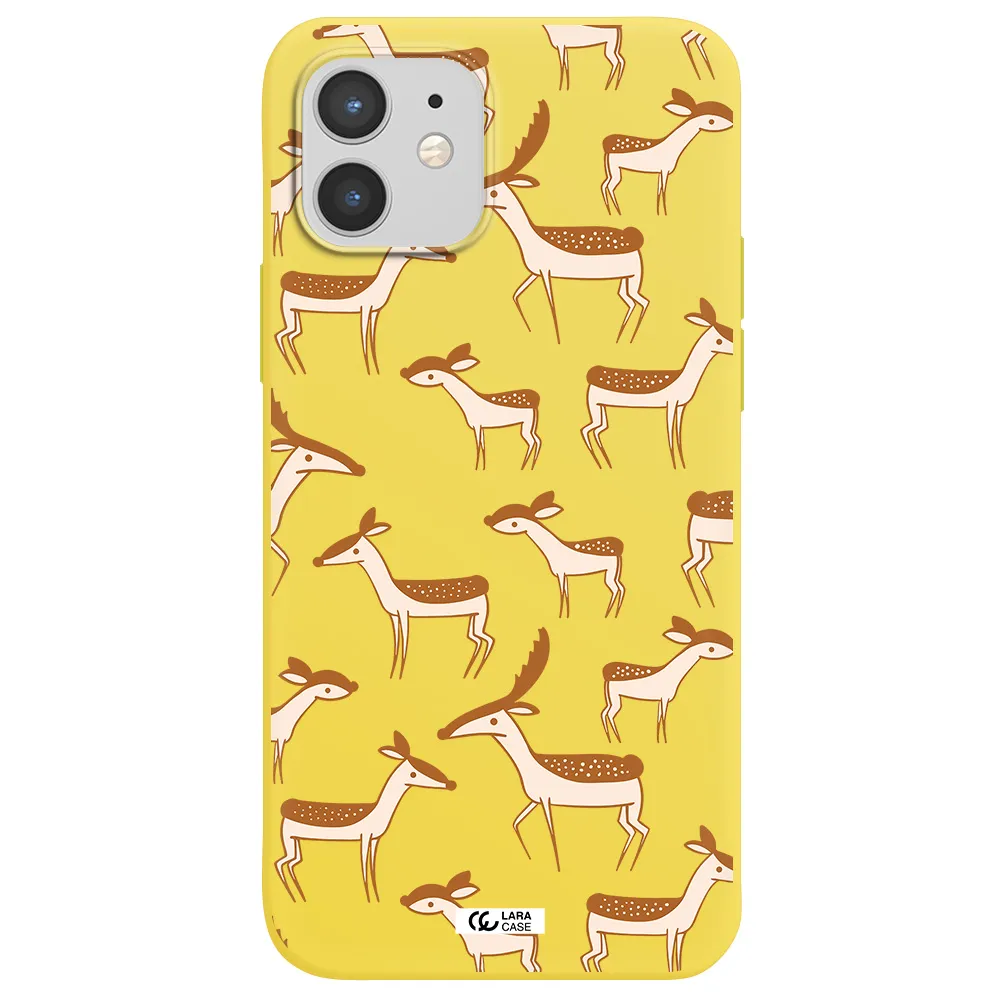 a pattern of deer and fawns Apple iPhone 12 Silicone canary yellow Case
