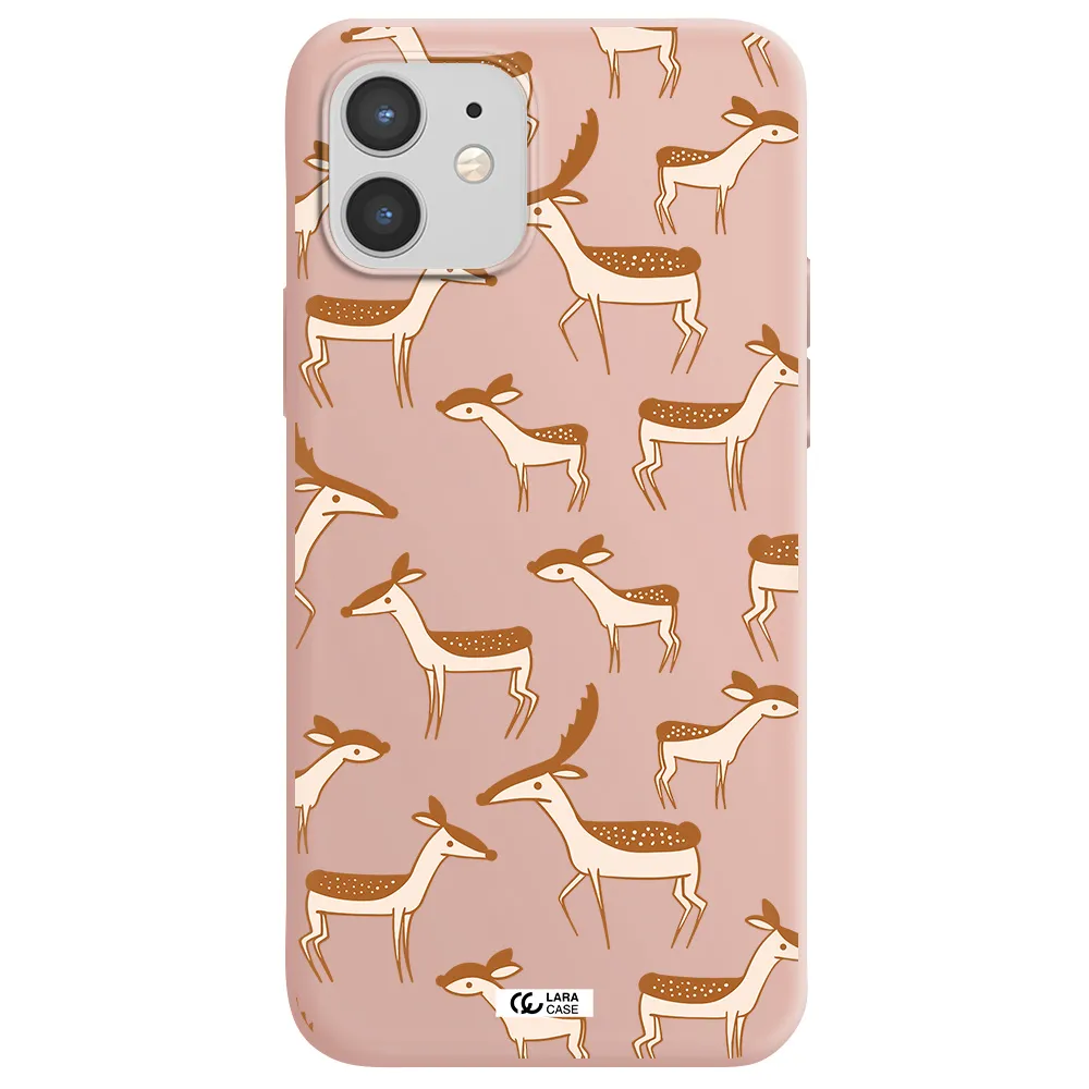 a pattern of deer and fawns Apple iPhone 12 Silicone pastel pink Case