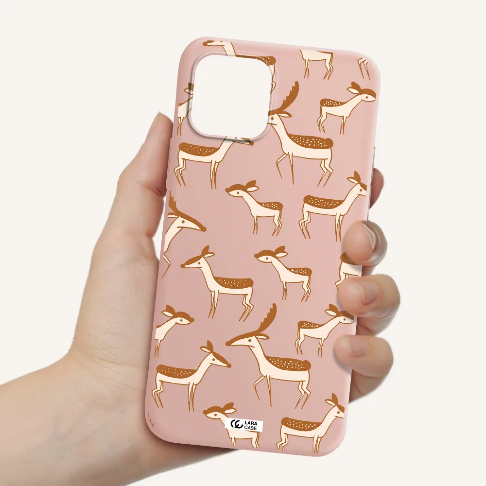 a pattern of deer and fawns Apple iPhone 12 Silicone pastel pink Case