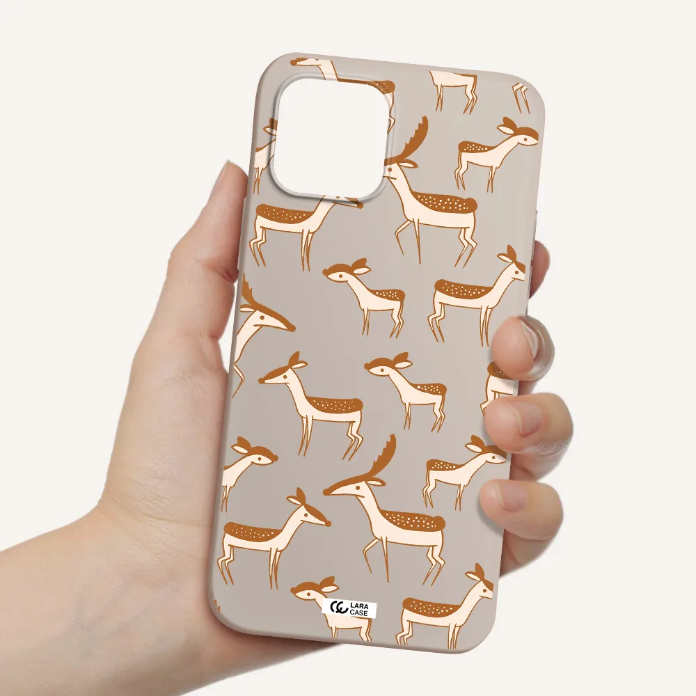 a pattern of deer and fawns Apple iPhone 12 Silicone Stone Case