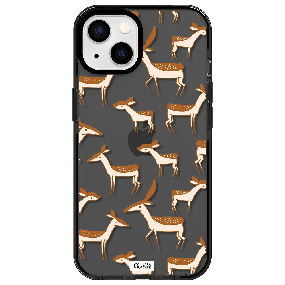 a pattern of deer and fawns Apple iPhone 13 impact Smoke Black Case
