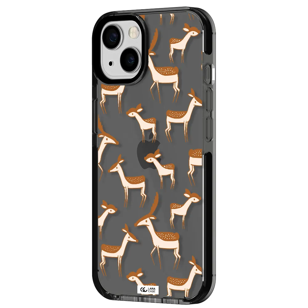a pattern of deer and fawns Apple iPhone 13 impact Smoke Black Case