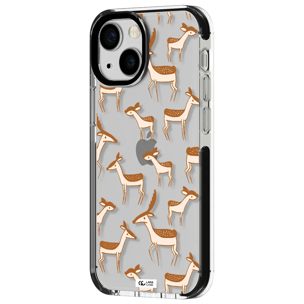 a pattern of deer and fawns Apple iPhone 13 mini impact black border Case