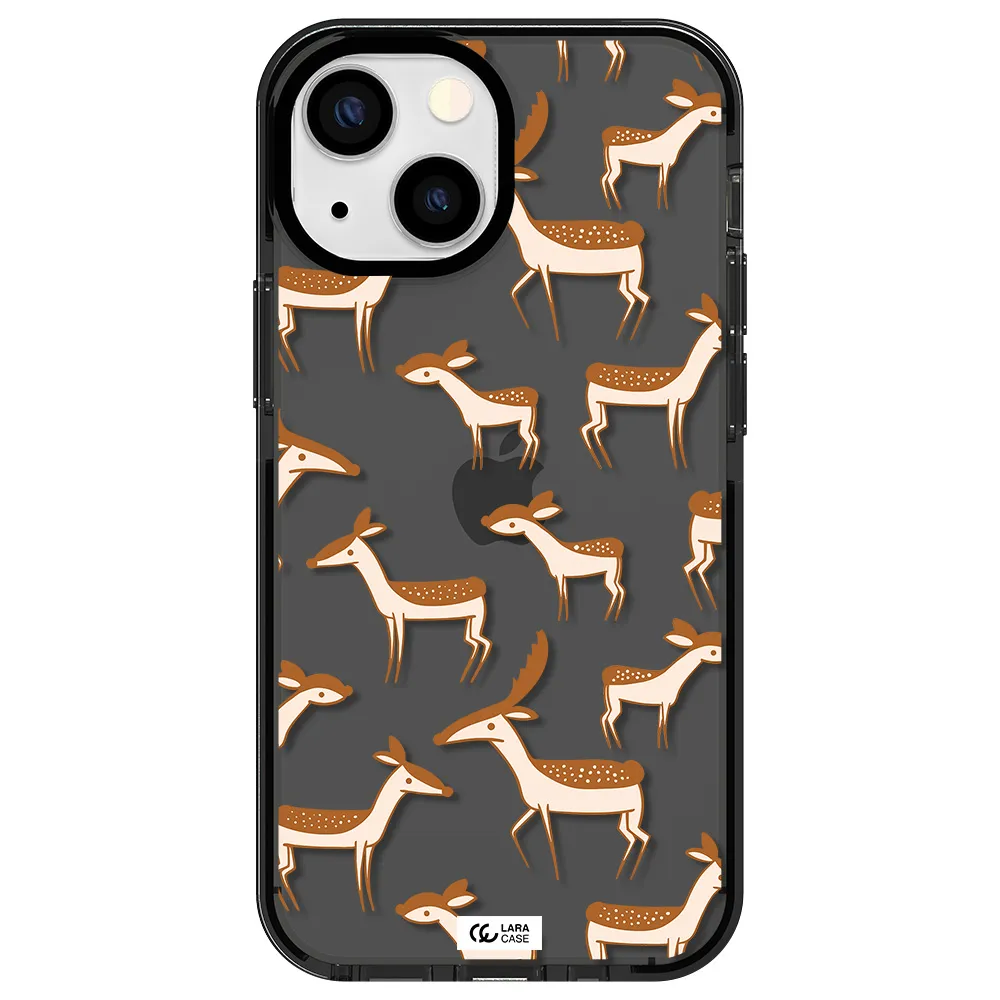 a pattern of deer and fawns Apple iPhone 13 mini impact Smoke Black Case
