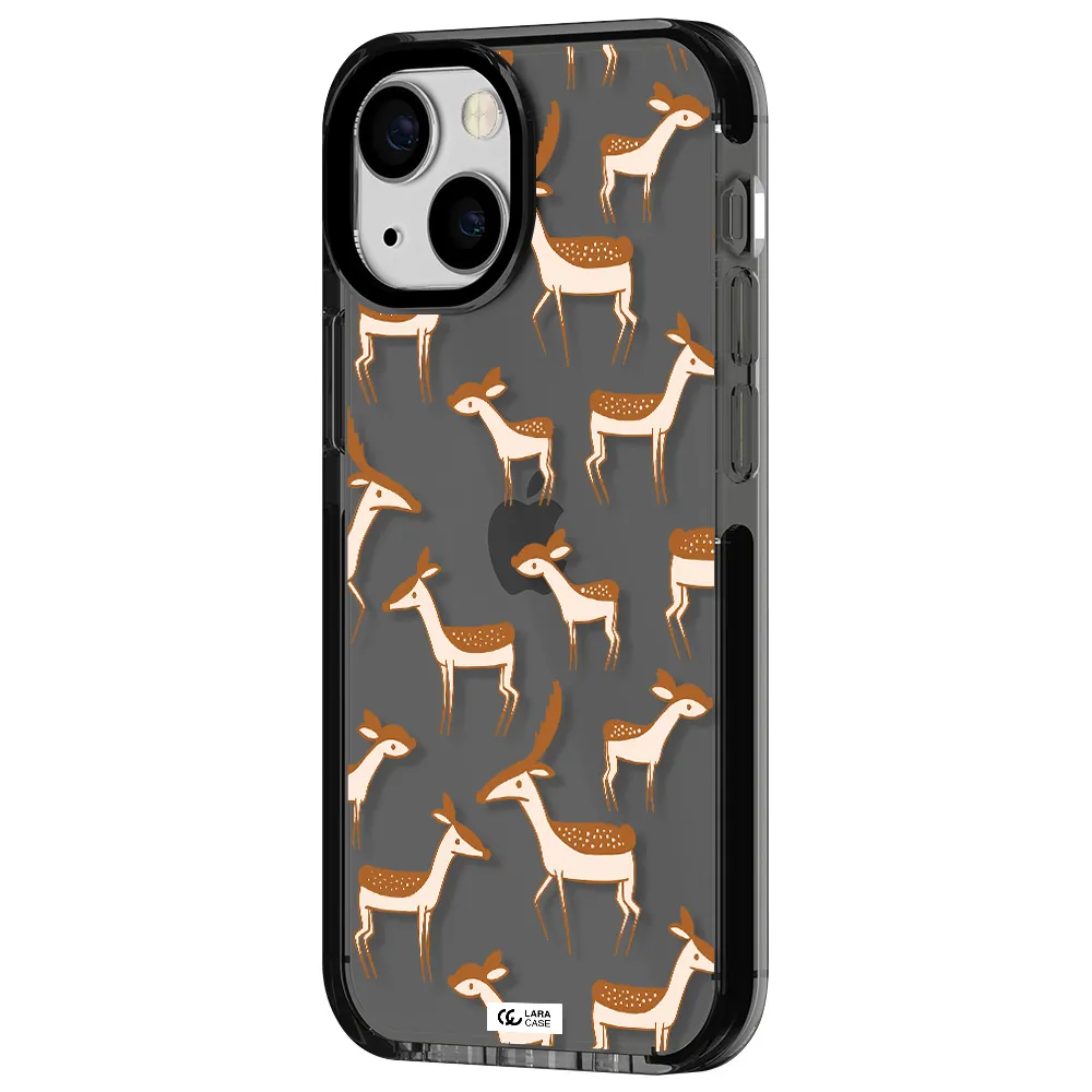 a pattern of deer and fawns Apple iPhone 13 mini impact Smoke Black Case